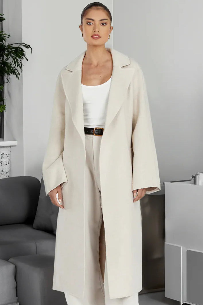Women's Long Belted Trench Coat in Beige