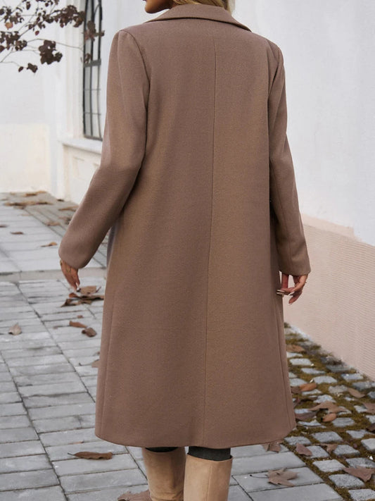 Women's Long Notch Collar Trench Coat in Brown