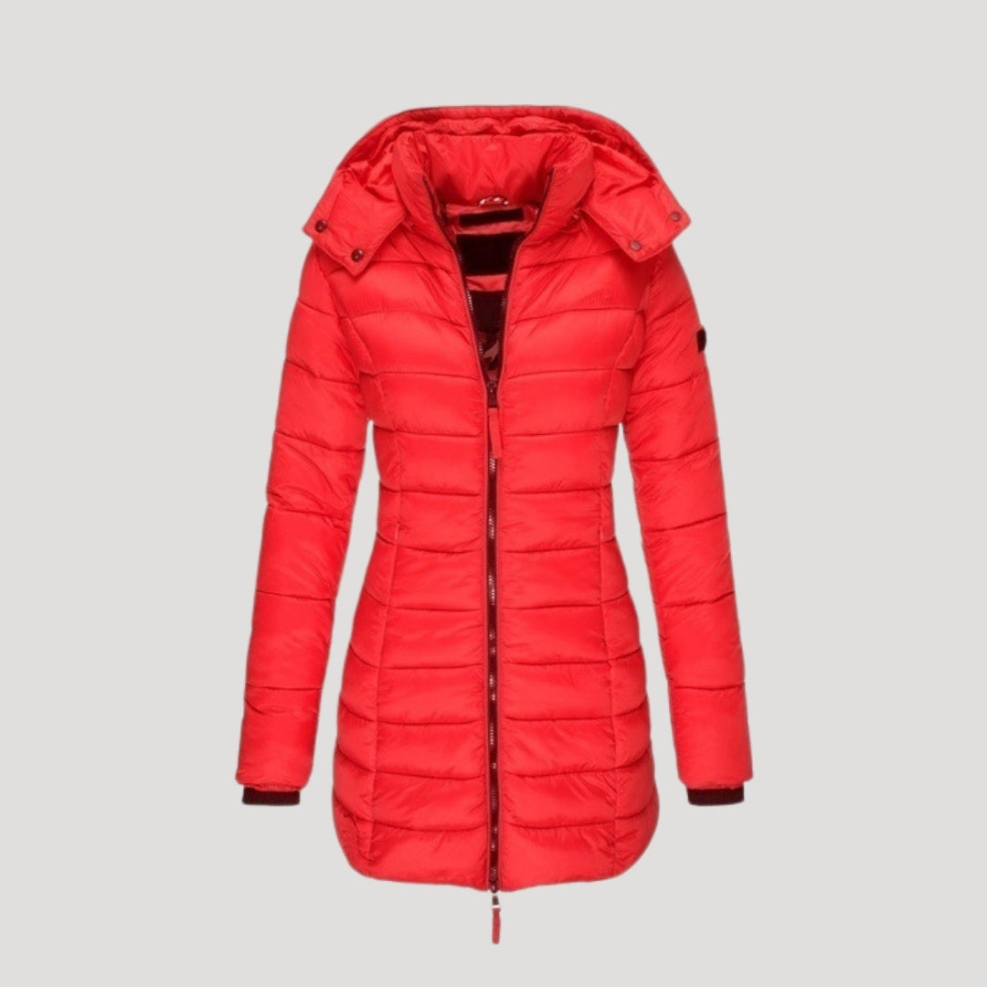 Women's Long Padded Puffer Jacket in Red