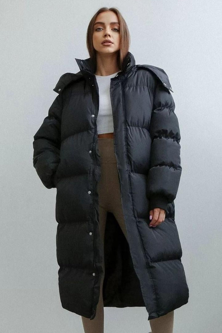 Women's Long Puffer Coat in Black