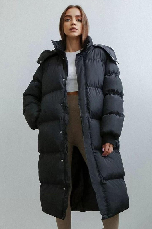 Women's Long Puffer Coat in Black