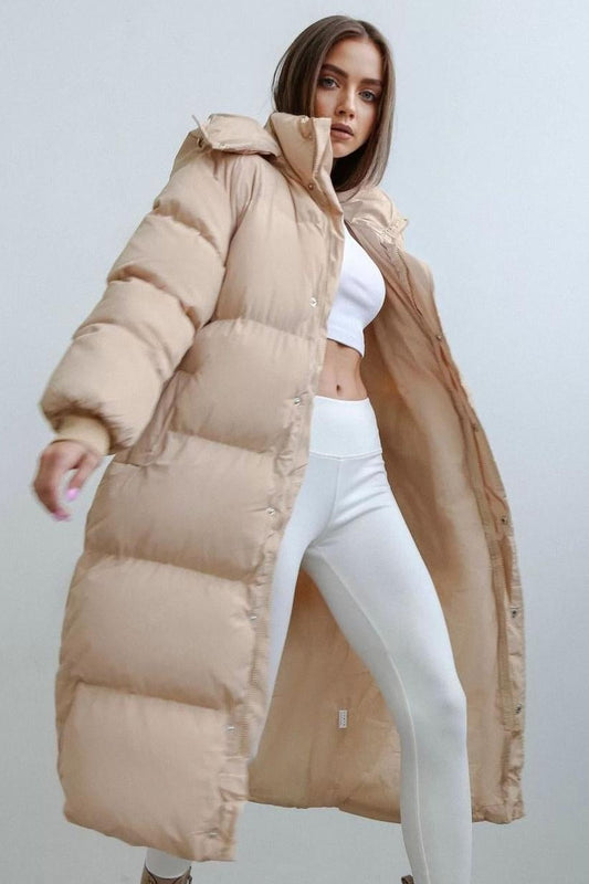 Women's Long Puffer Coat in Sand