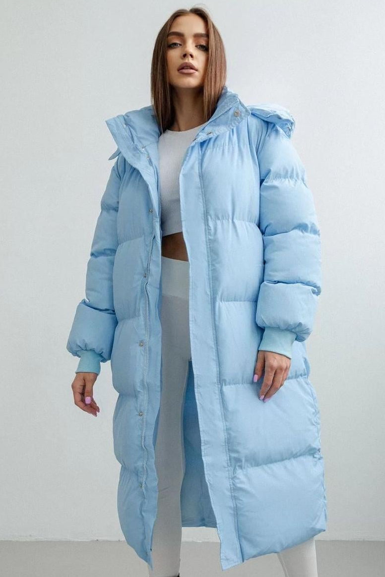 Women's Long Puffer Coat in Sky Blue