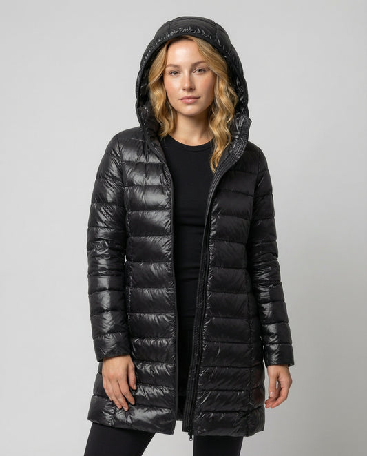 Women's Longline Down Jacket in Black