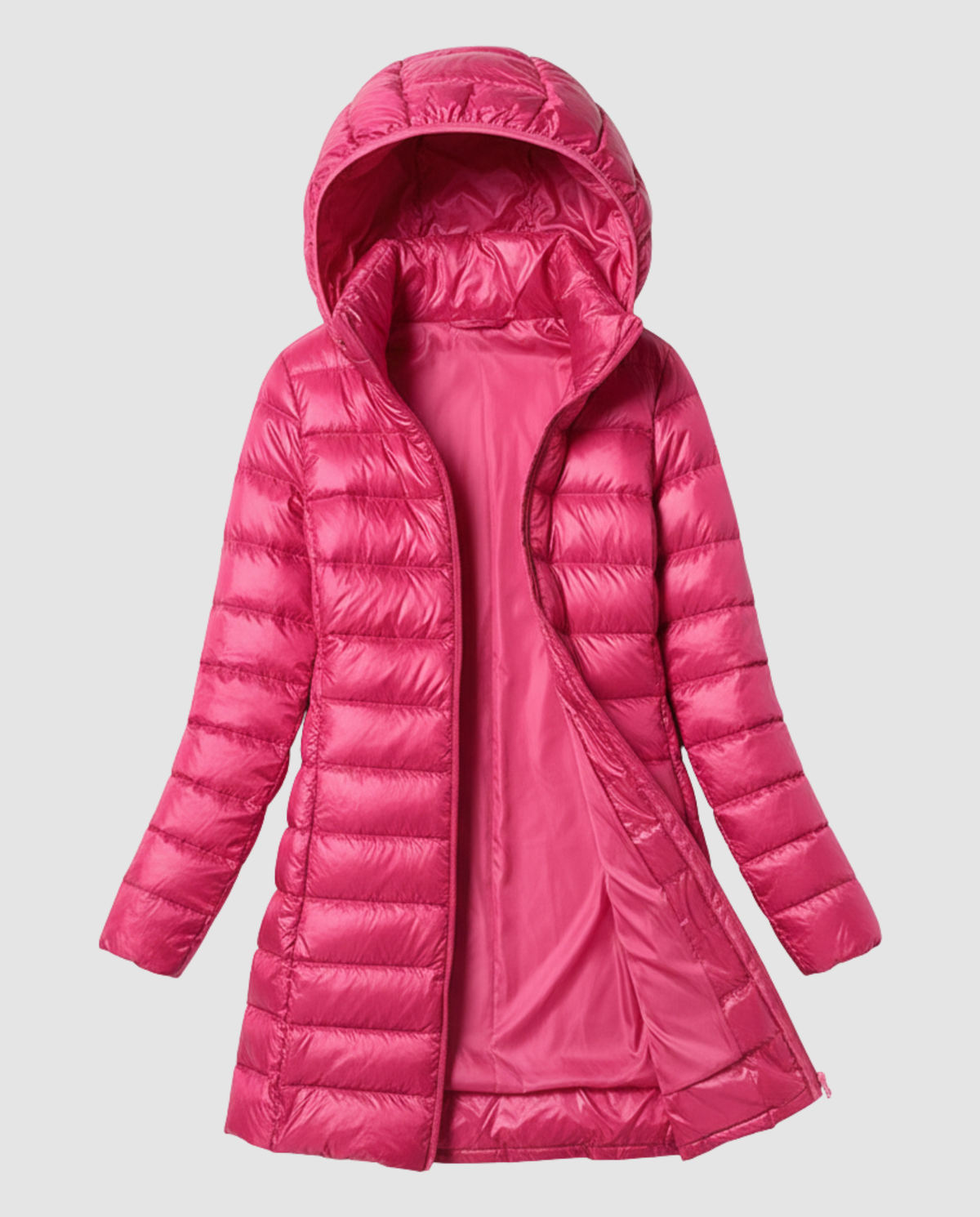 Women's Longline Down Jacket in Hot Pink