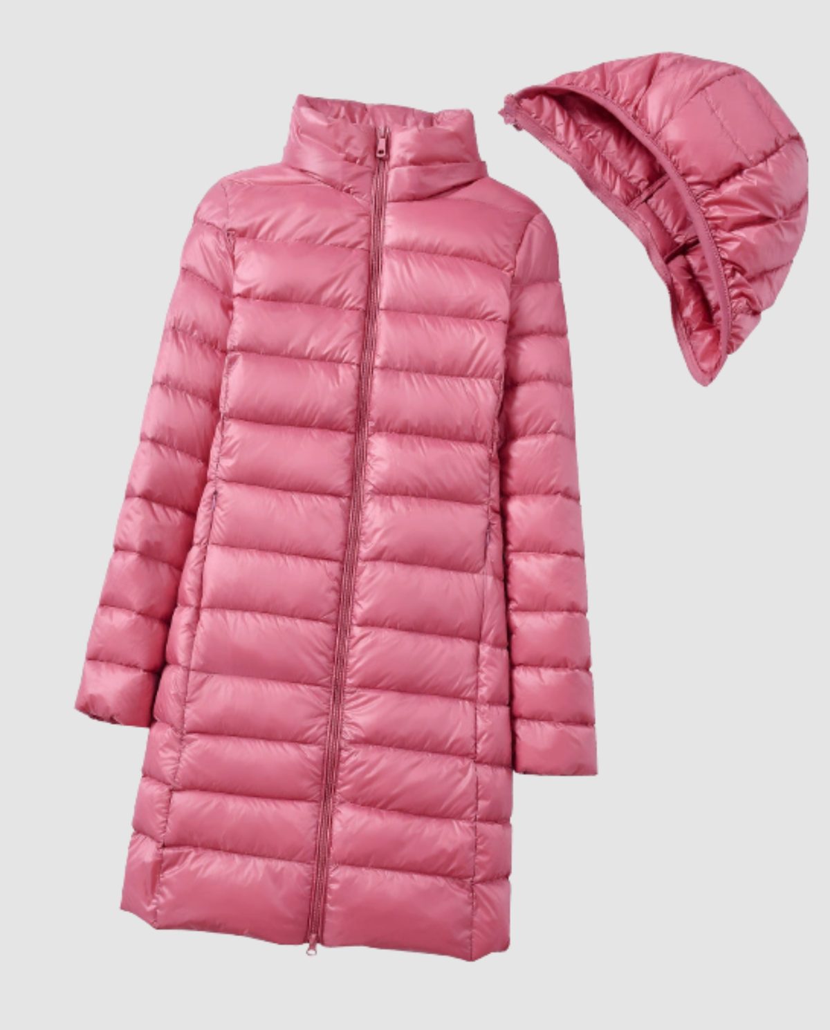 Women's Longline Down Jacket in Rose Pink
