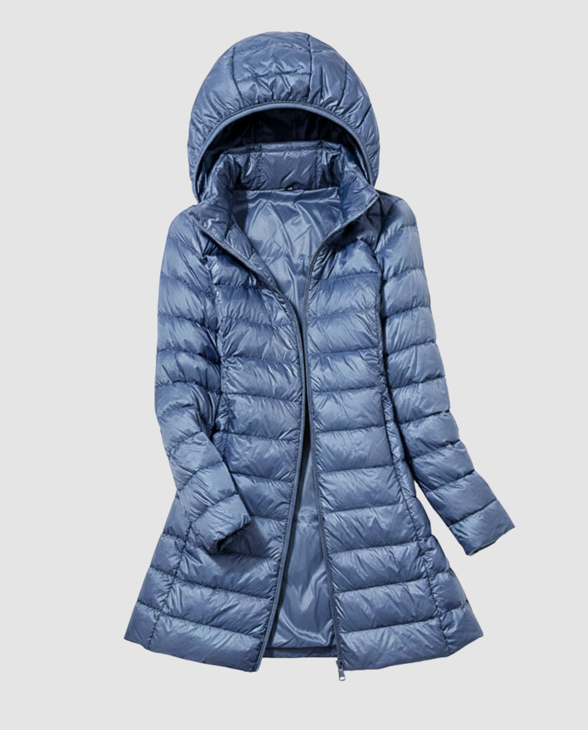 Women's Longline Down Jacket in Slate Blue