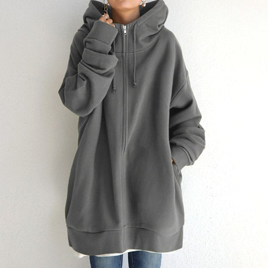 Women's Longline Fleece Hoodie in Gray