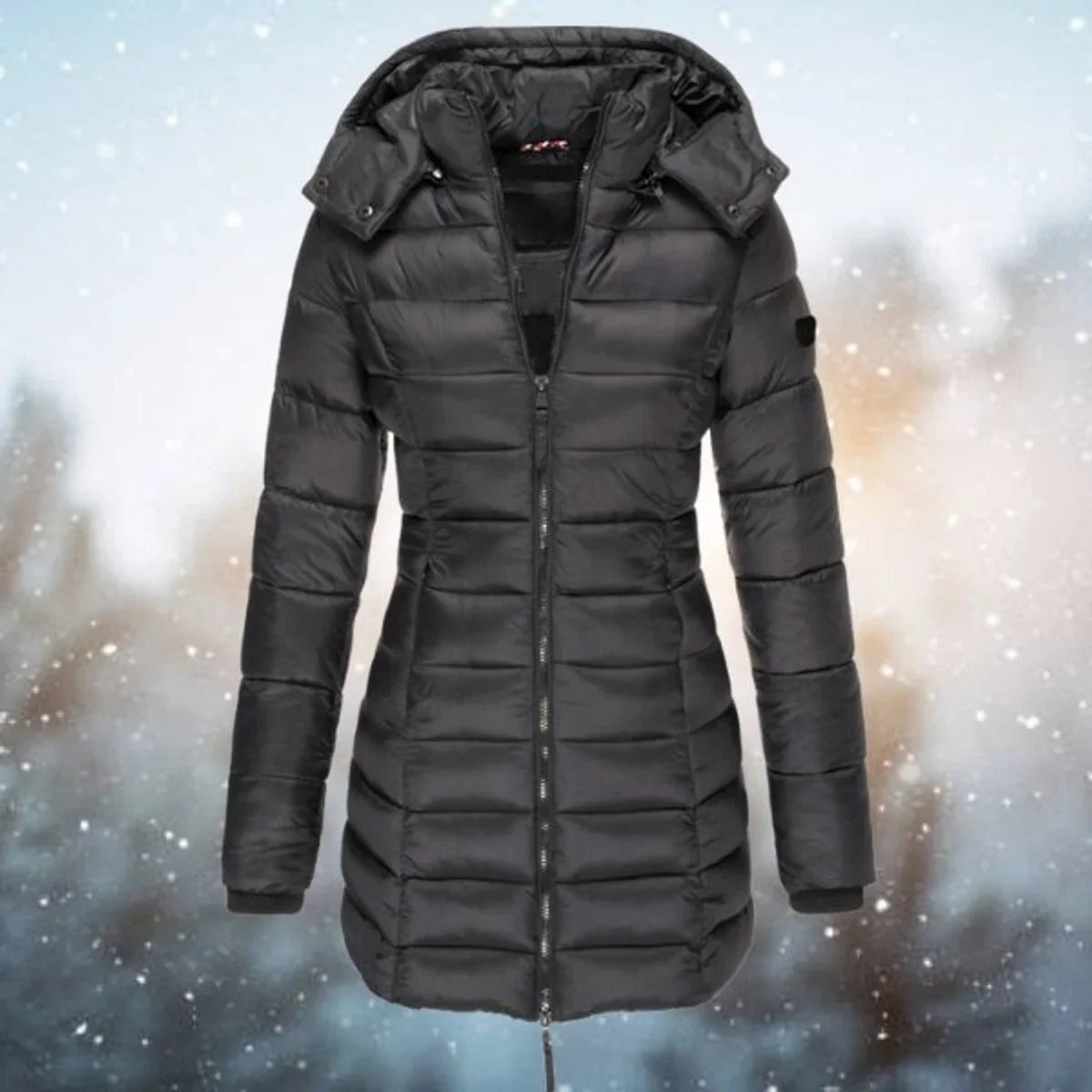 Women's Longline Quilted Puffer Jacket in Black