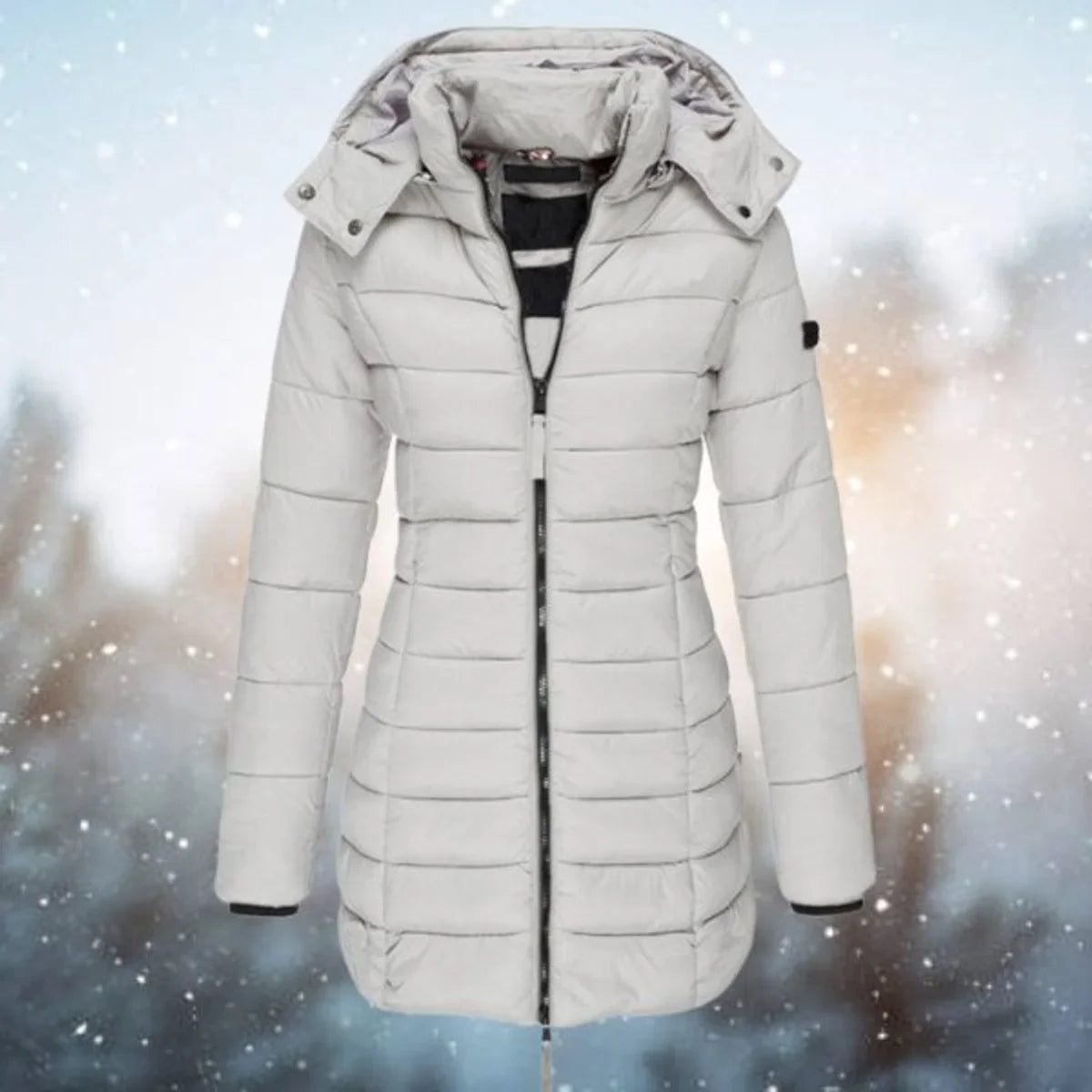 Women's Longline Quilted Puffer Jacket in Light Gray