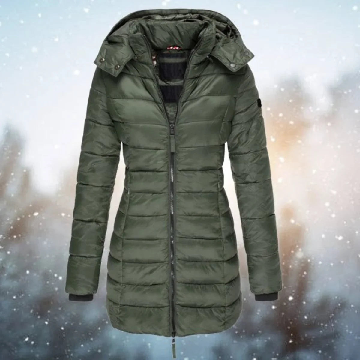 Women's Longline Quilted Puffer Jacket in Olive Green