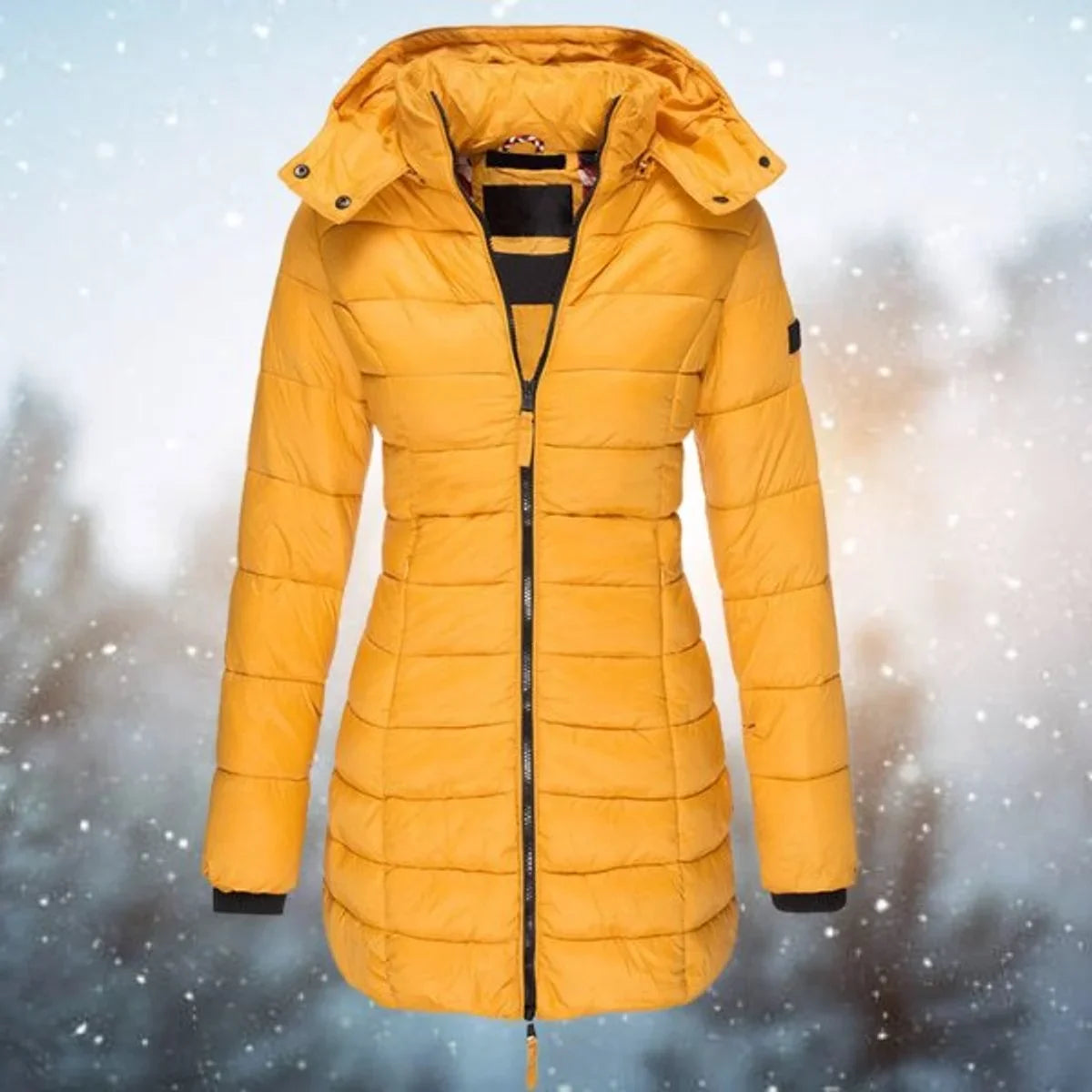 Women's Longline Quilted Puffer Jacket in Yellow