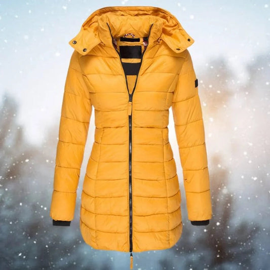 Women's Longline Quilted Puffer Jacket in Yellow