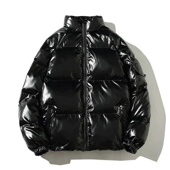 Women's Metallic Puffer Jacket in Black