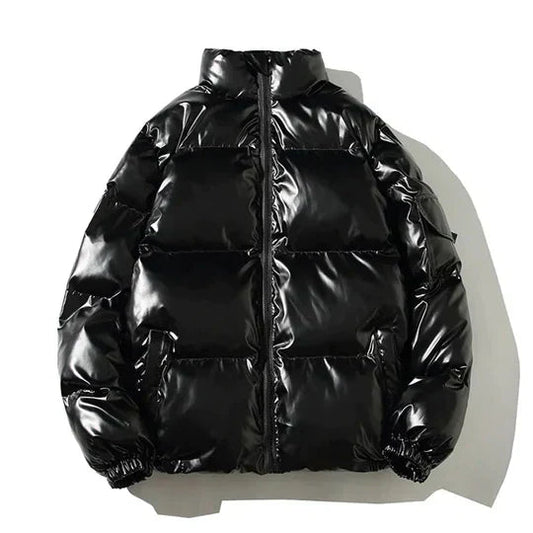 Women's Metallic Puffer Jacket in Black