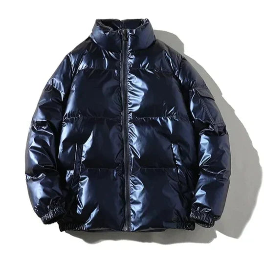 Women's Metallic Puffer Jacket in Blue