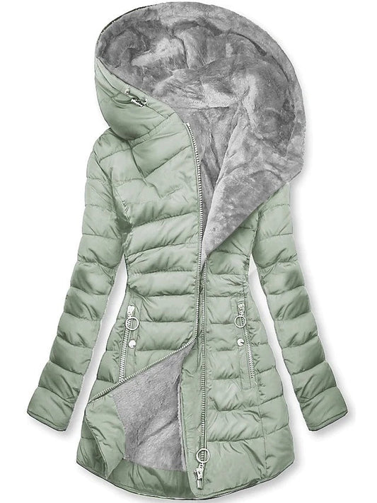 Women's Mid Length Puffer Winter Jacket in Sage Green