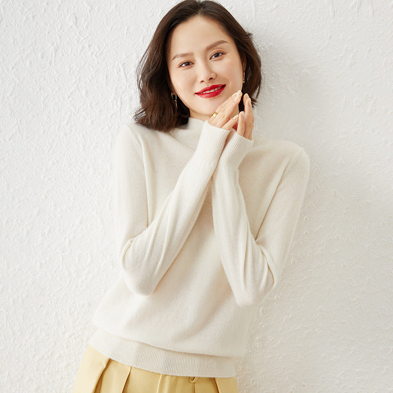 Women's Mock Neck Fine Knit Sweater in Cream