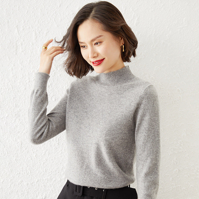 Women's Mock Neck Fine Knit Sweater in Gray