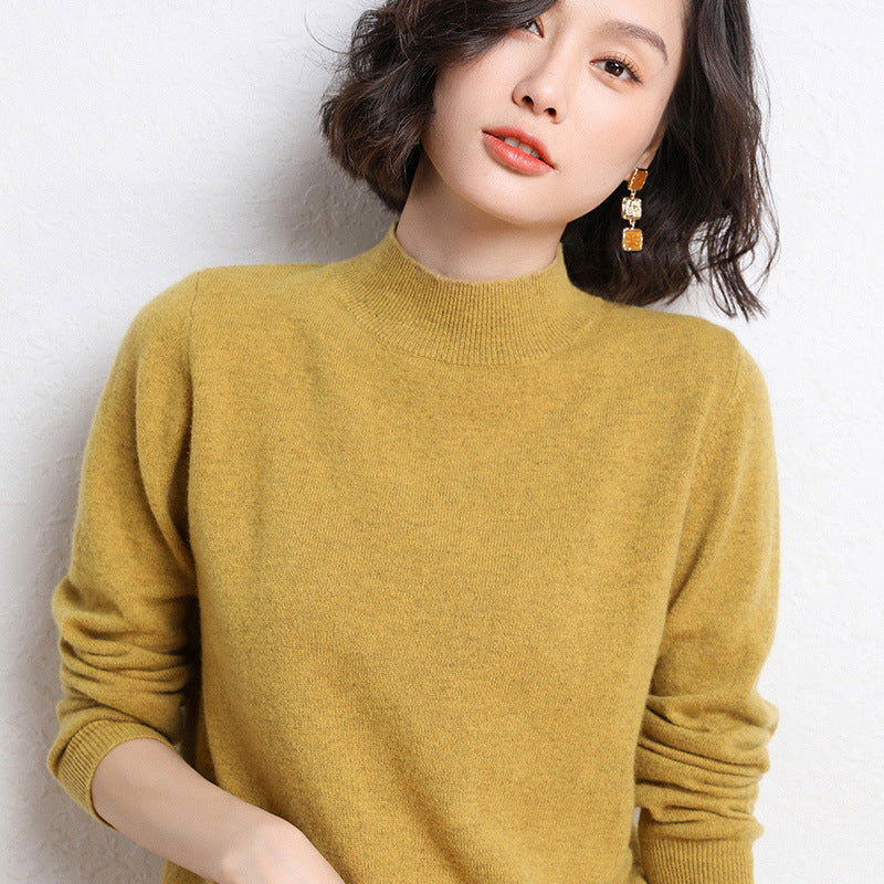 Women's Mock Neck Fine Knit Sweater in Mustard