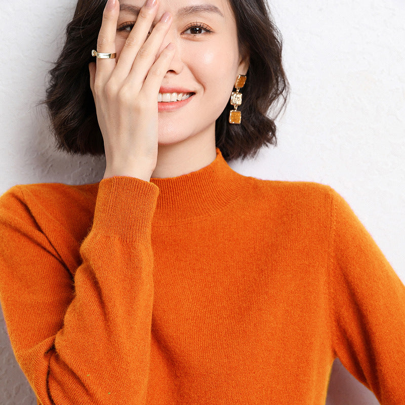 Women's Mock Neck Fine Knit Sweater in Orange