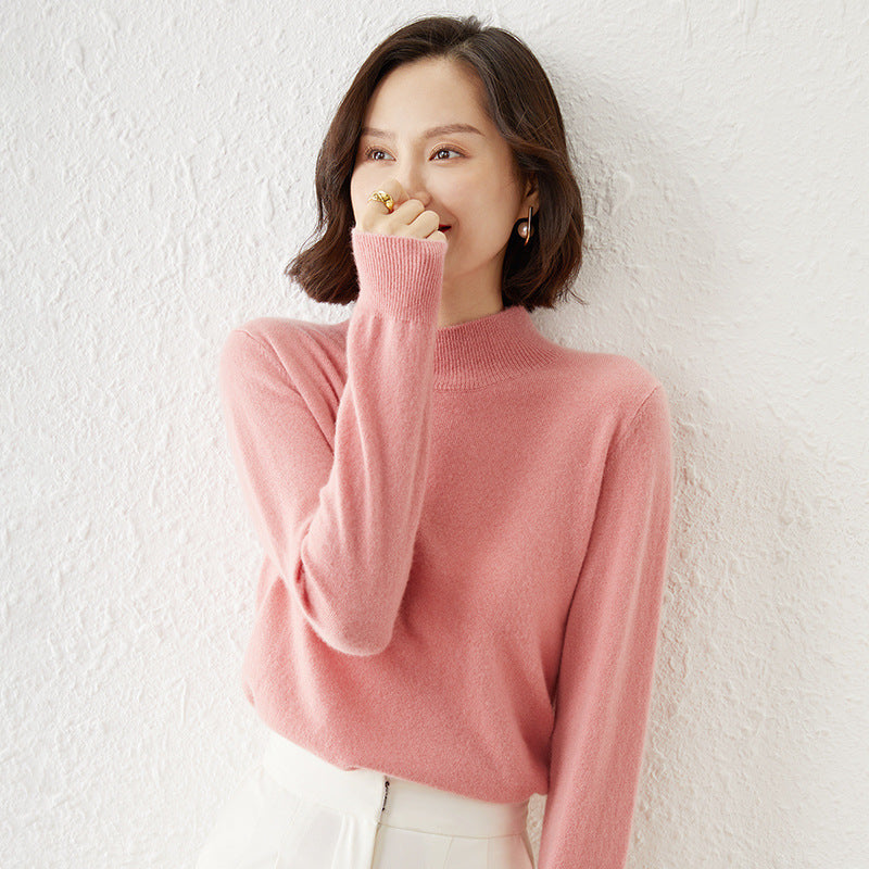 Women's Mock Neck Fine Knit Sweater in Pink