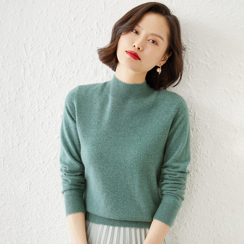 Women's Mock Neck Fine Knit Sweater in Sage Green