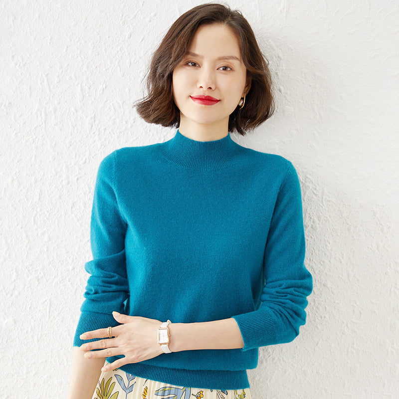 Women's Mock Neck Fine Knit Sweater in Teal