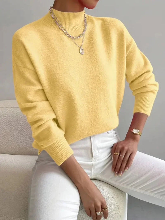 Women's Mock Neck Knit Sweater in Yellow
