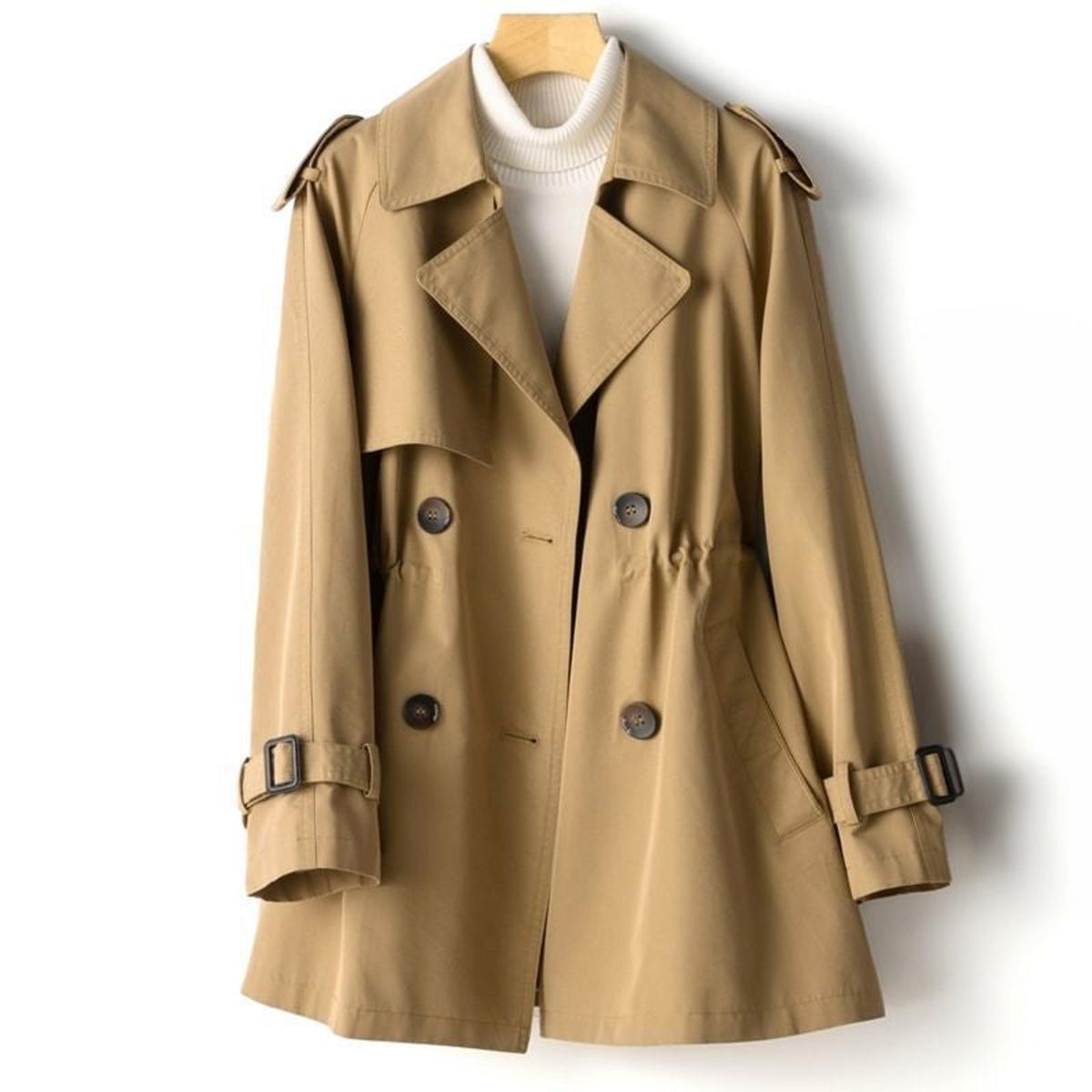 Women's Notch Lapel Trench Coat in Khaki
