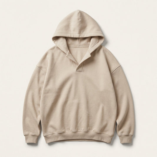 Women's Notch Neck Hoodie in Beige