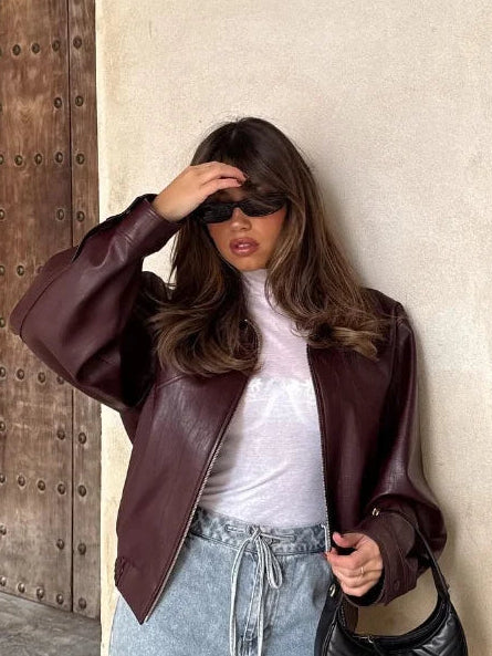 Women's Oversized Faux Leather Jacket