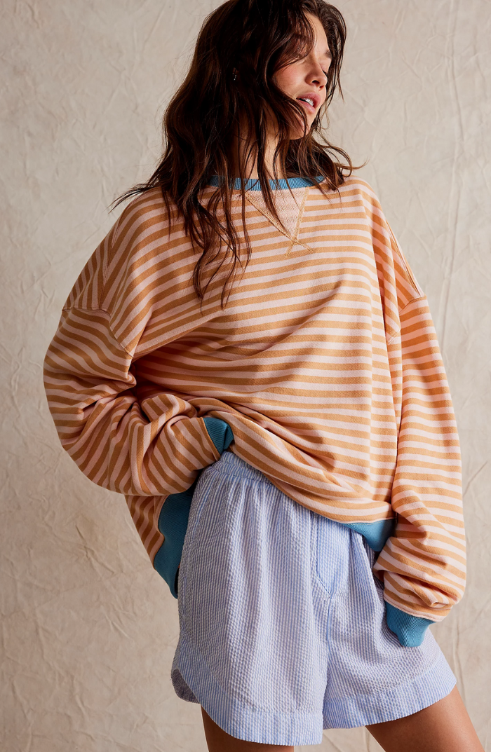 Women's Oversized Striped Sweatshirt in Orange & Cream