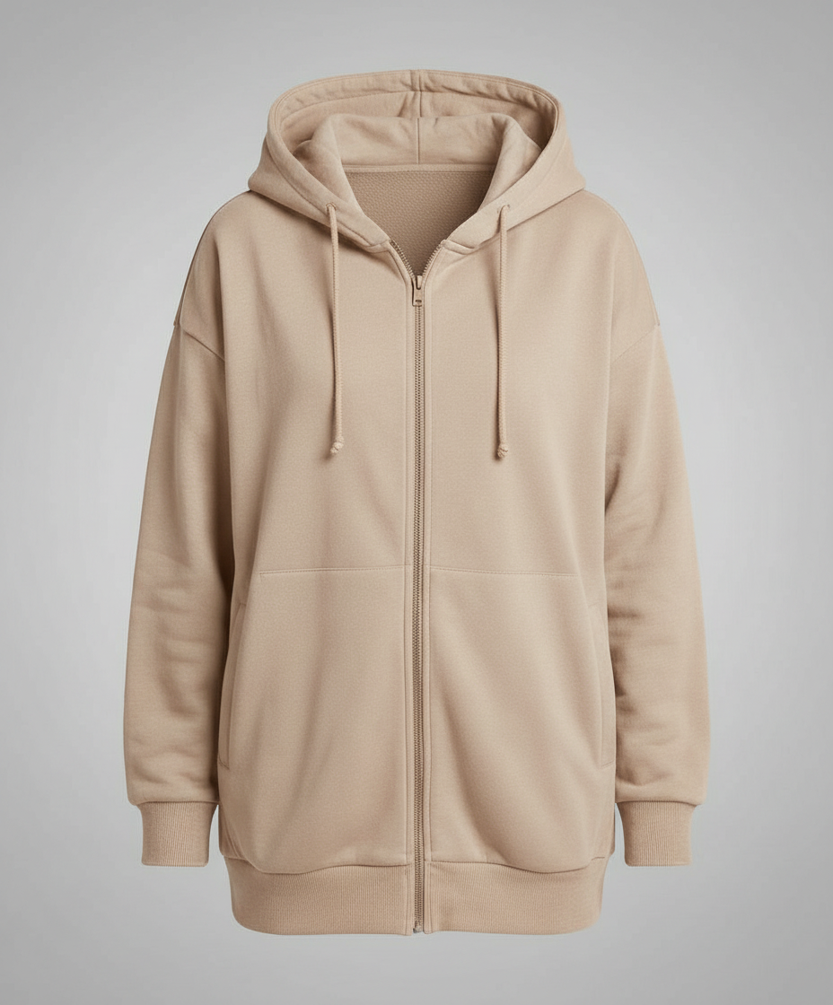 Women's Oversized Zip Up Hoodie in Beige