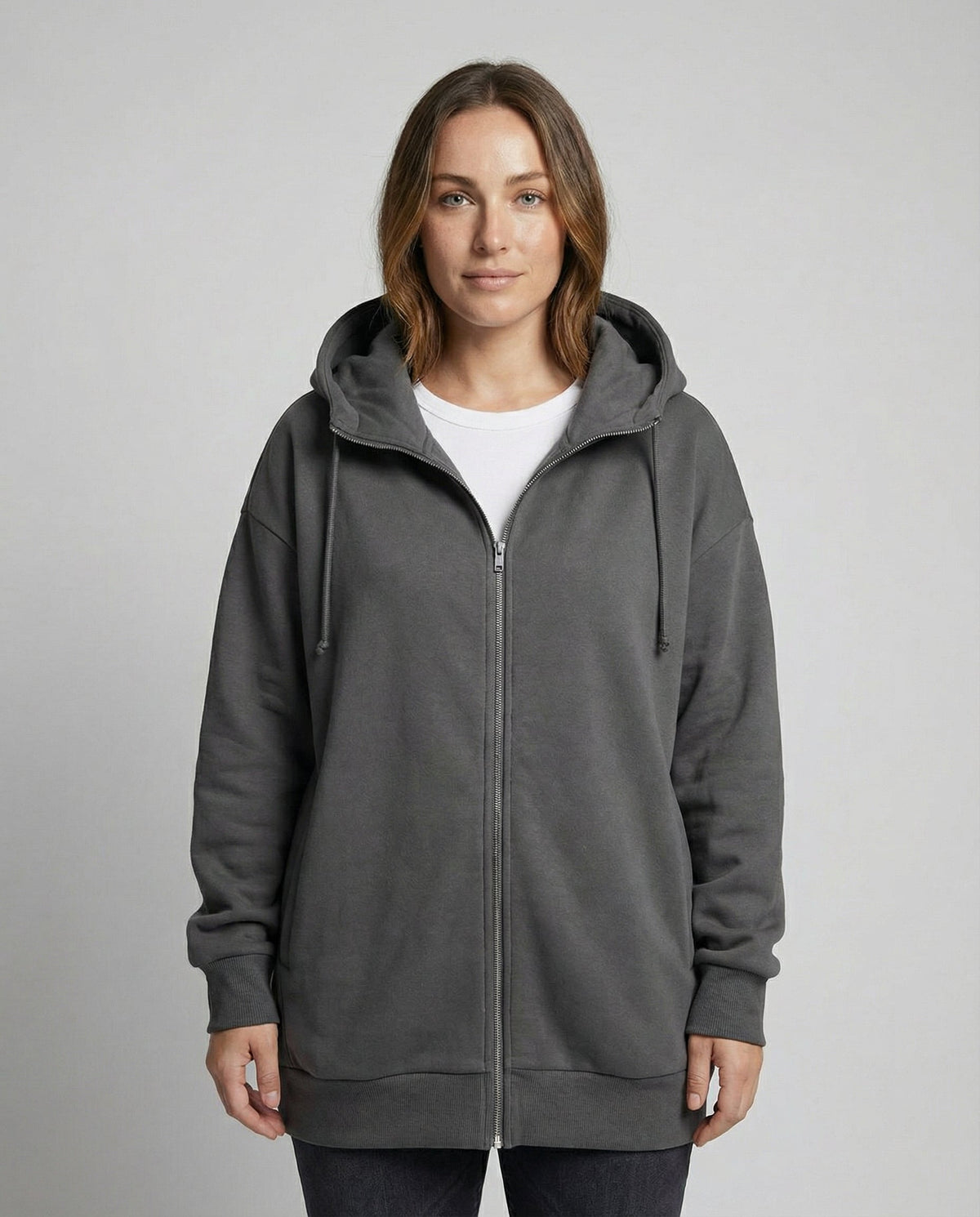 Women's Oversized Zip Up Hoodie in Charcoal Gray