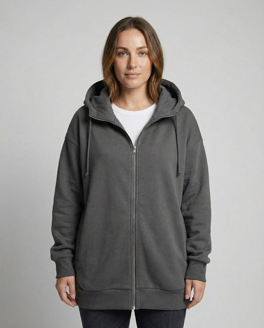 Women's Oversized Zip Up Hoodie in Charcoal Gray