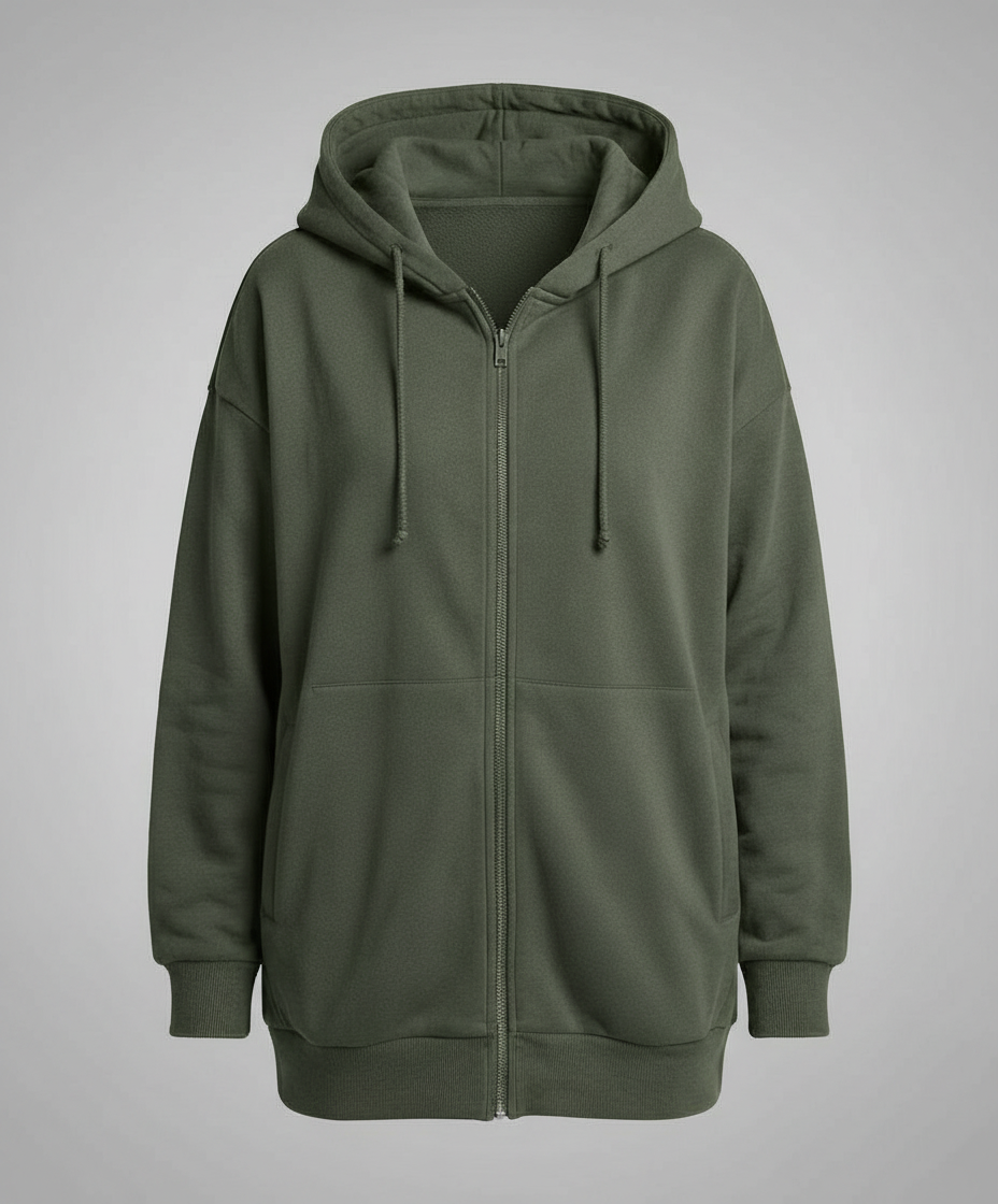 Women's Oversized Zip Up Hoodie in Olive Green