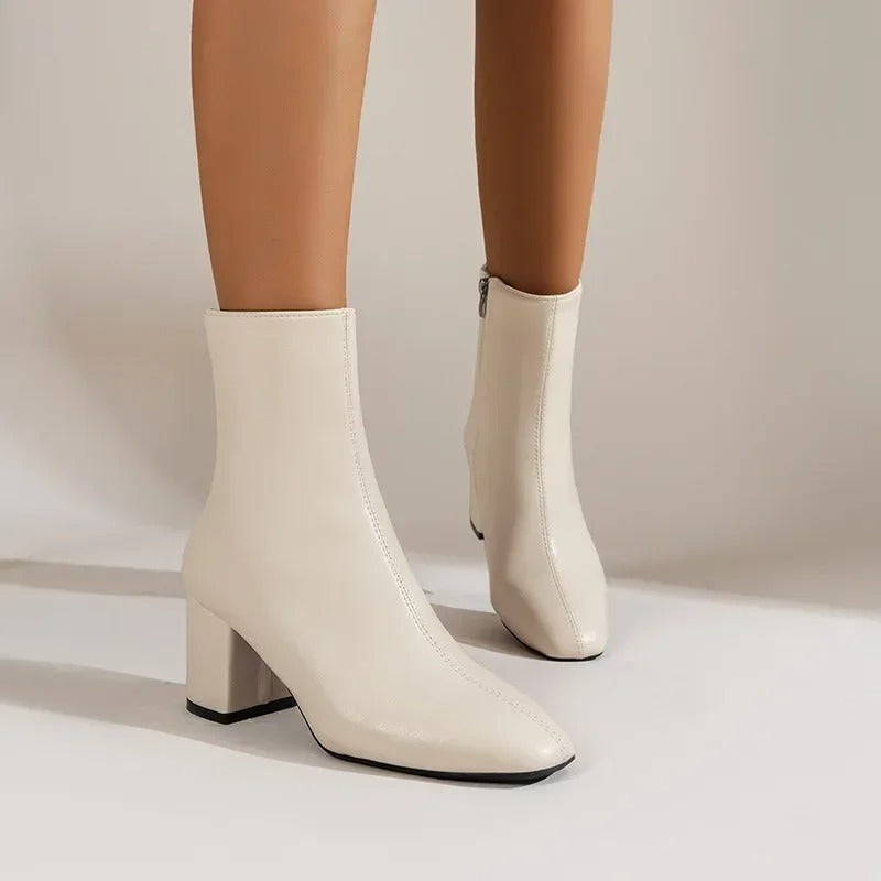 Women's Patent Ankle Boots in Beige