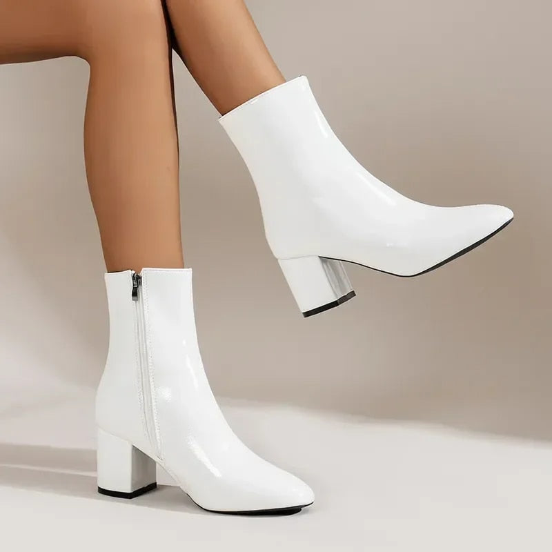 Women's Patent Ankle Boots in White
