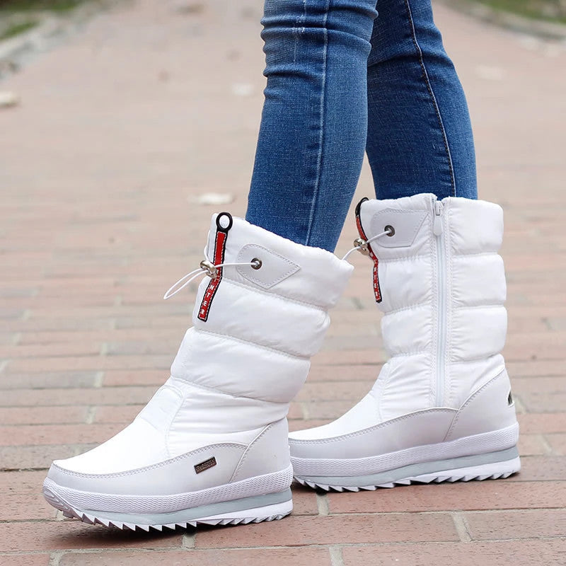 Women's Puffer Mid Calf Winter Boots in White