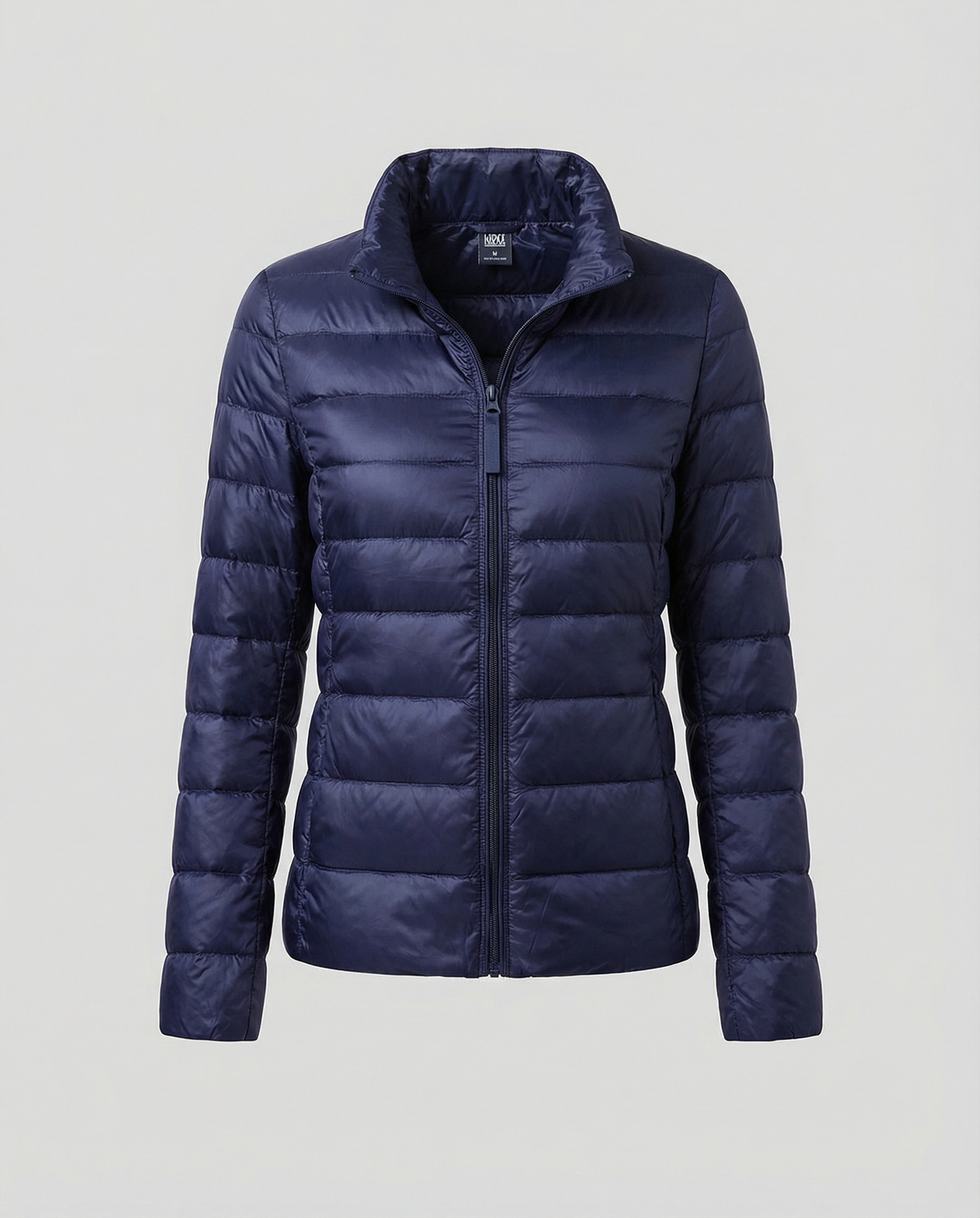 Women's Quilted Down Jacket in Navy Stand Collar