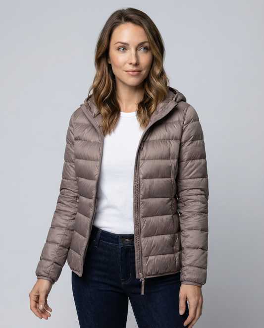 Women's Quilted Down Jacket in Taupe