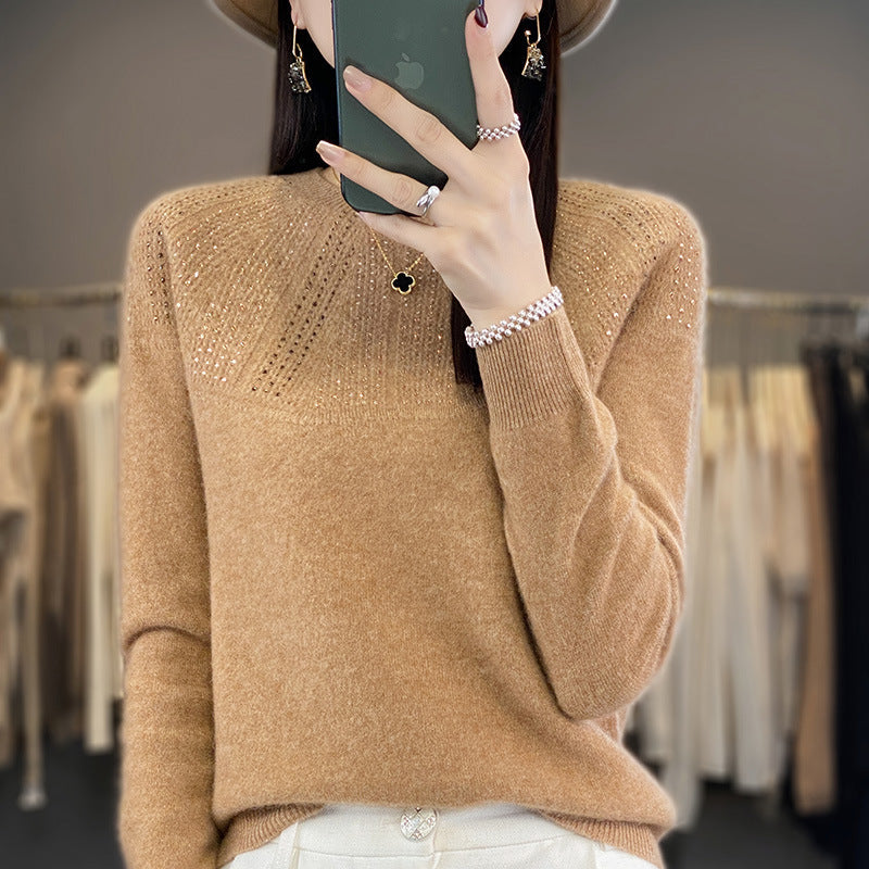 Women's Sequin Trim Knit Sweater in Camel