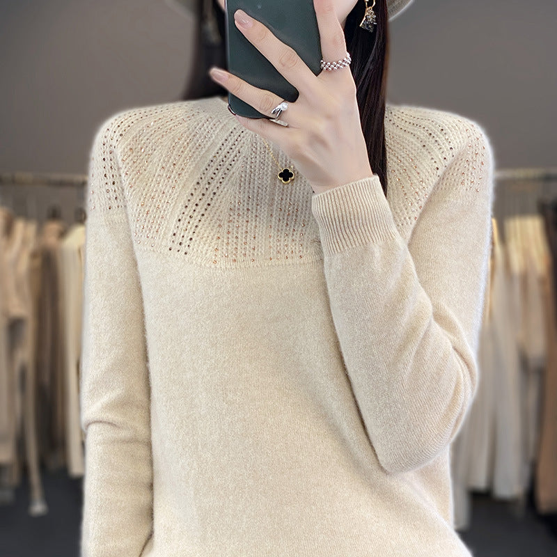 Women's Sequin Trim Knit Sweater in Cream