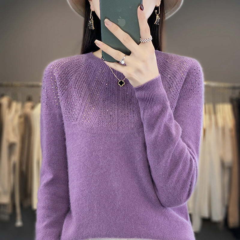 Women's Sequin Trim Knit Sweater in Lavender