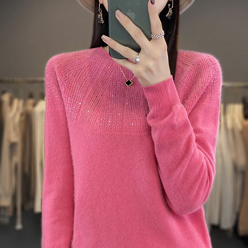 Women's Sequin Trim Knit Sweater in Pink