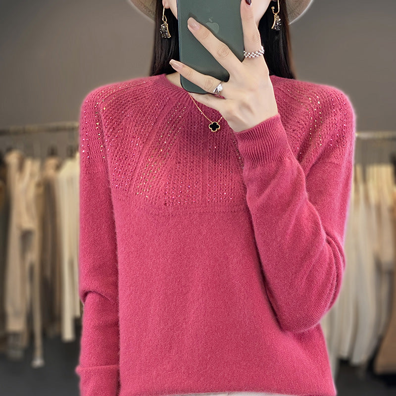 Women's Sequin Trim Knit Sweater in Raspberry Pink