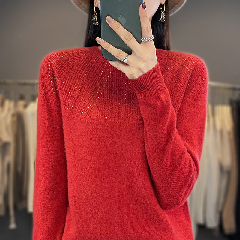 Women's Sequin Trim Knit Sweater in Red
