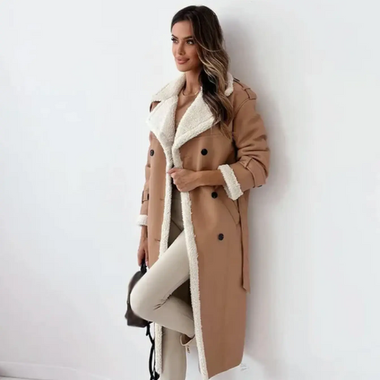 Women's Shearling Lined Trench Coat in Apricot