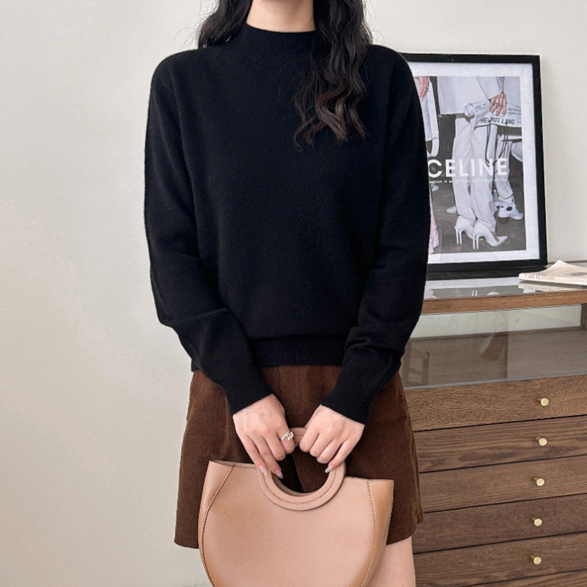 Women's Short Stand Collar Sweater in Black